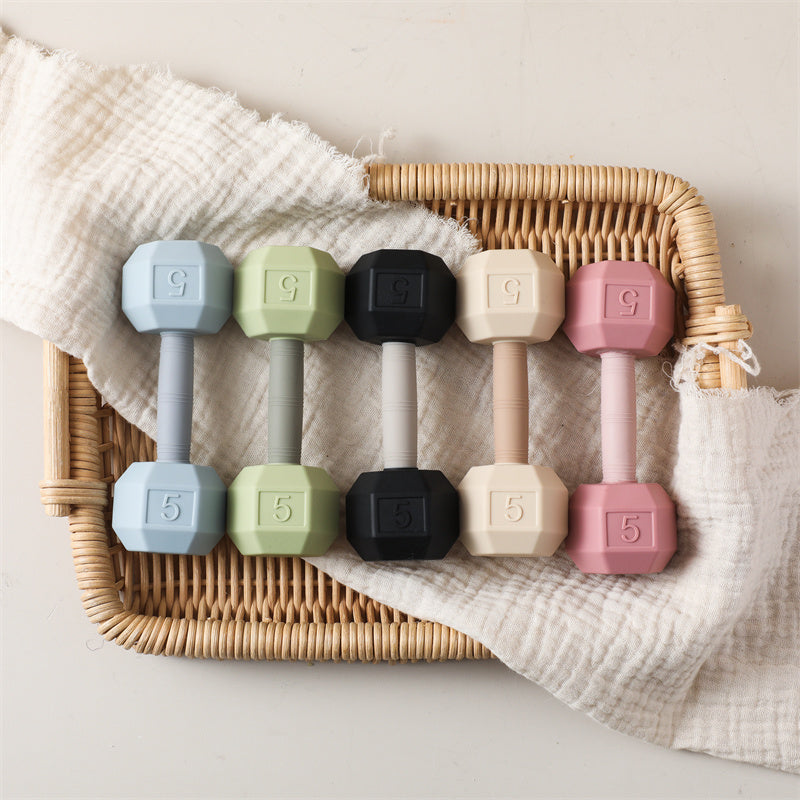πΌ 5-Piece Silicone Baby Dumbbell Teether Set β BPA-Free | Montessori-Inspired