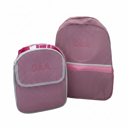 🎒 مجموعة حقيبة ظهر مخططة + حقيبة غداء